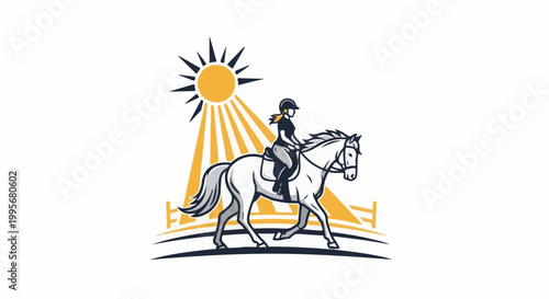 Woman rides horse under bright sun near fence