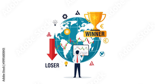 Global market success and failure finance business and investment concept