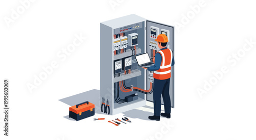 Isometric Industrial Worker Fixing Power Control System and Electrical Equipment