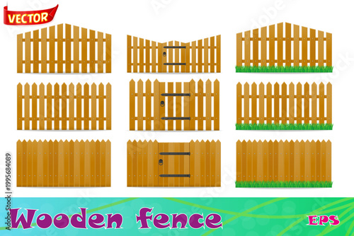 Foto wooden fence set icons vector illustration