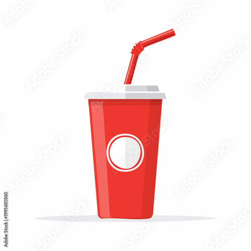 Red disposable cup with straw