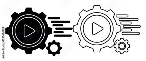 A black and white outline icon representing a play button