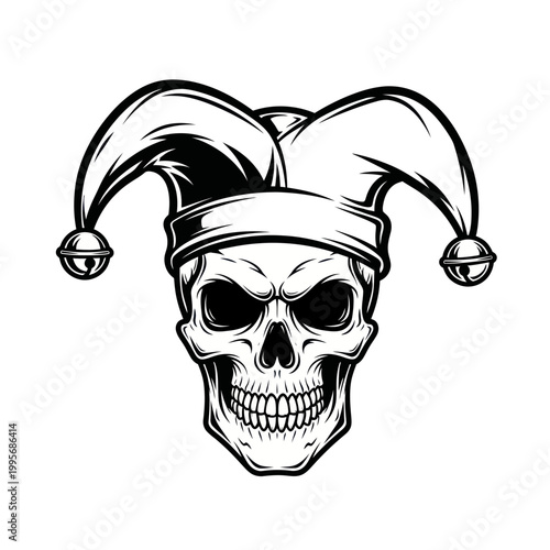 Jester Skull Black and White Illustration