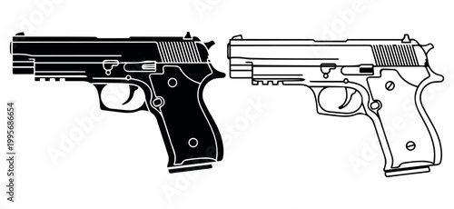 Graphic silhouette handgun pistol with ammo clip