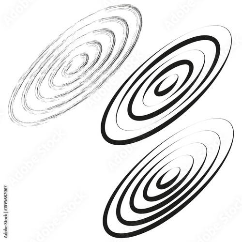 A dynamic Vector set of three abstract elliptical shapes, featuring grunge textured and solid line designs, suggesting motion or sound waves.