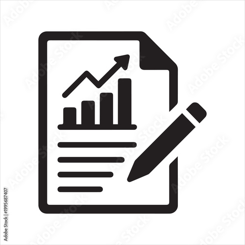 Foto Reporting icon with graph and pencil simple flat black silhouette high-quality professional detailed modern  on  white background