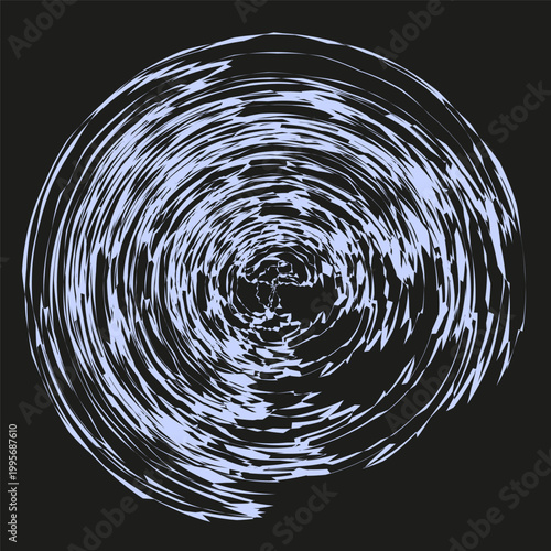 An abstract digital Vector artwork portraying a dynamic swirling vortex of fragmented light blue lines, creating a unique visual effect on a dark background.