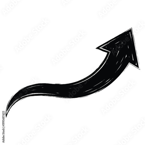 Abstract hand drawn upward curved arrow shape Represents progress growth direction positive movement innovation strategy success upward trend advancement forward motion change evolution
