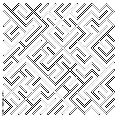 A captivating monochrome Vector seamless pattern featuring intricate geometric lines forming a complex maze like design, creating an abstract labyrinth.