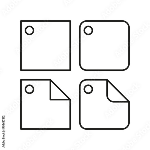 A clean Vector line art icon collection of various document and file shapes including rounded and folded corner designs for modern user interfaces.