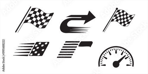 Canvas Print Racing and speed vector icons including checkered flags, dynamic arrows, and a s