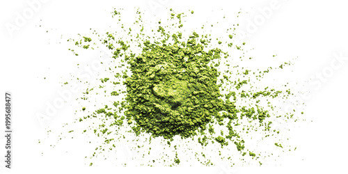 A pile of green matcha tea powder scattered on a surface