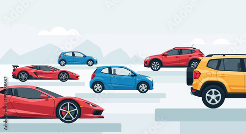 Collection of Modern Cars in Flat Vector Illustration Style