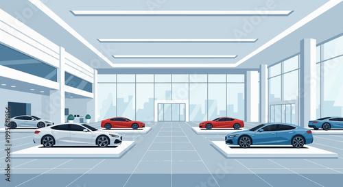 Modern Car Showroom Interior with Luxury Vehicles