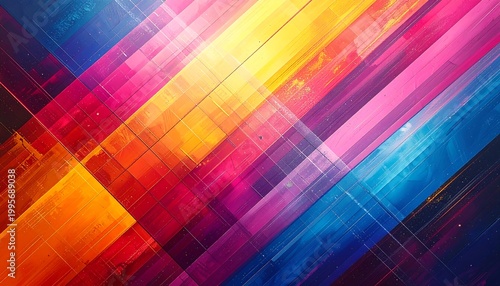 Colorful, geometric abstract background with diagonal lines and varying hues