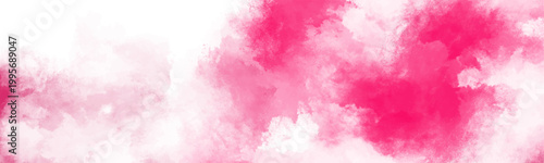 Vibrant pink watercolor splash background with soft white edges and dynamic textured clouds for creative design elements