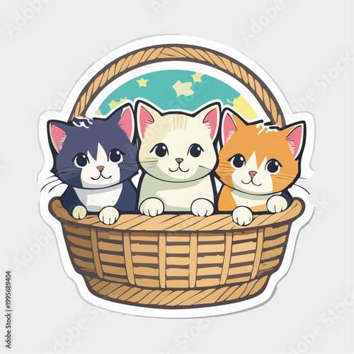 Three Cute Kittens in a Wicker Basket