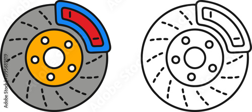 Ventilated Disc Brake Rotor and Caliper Assembly Vector