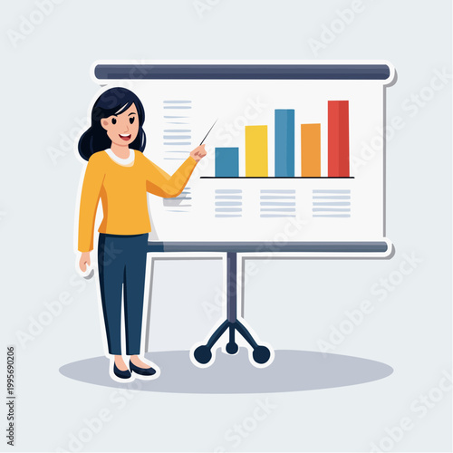 Woman Presenting Bar Chart on Whiteboard
