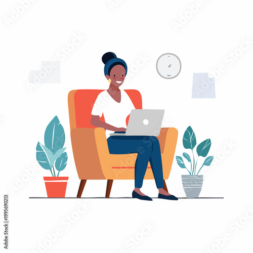 Woman Working Remotely on Laptop in Comfortable Chair