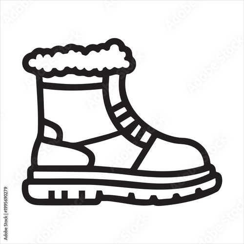 Outline icon of a fluffy winter boot with laces