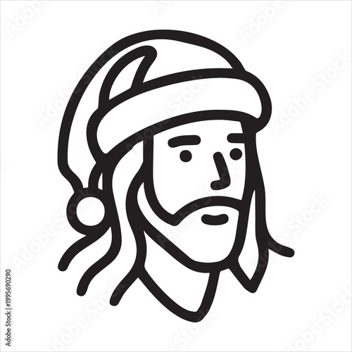 Simple line icon of a man wearing a Santa hat.