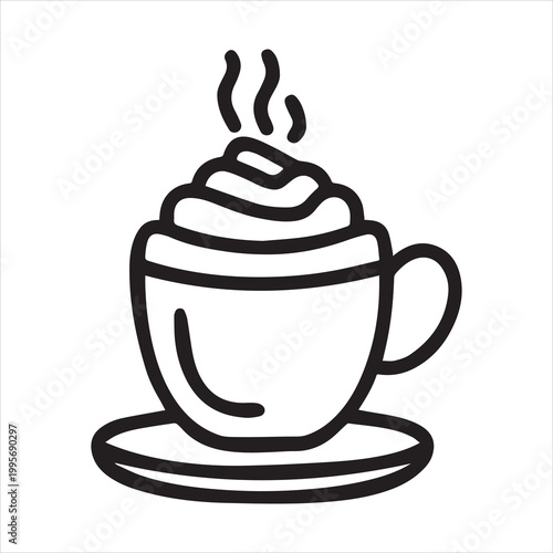 Simple line icon of a hot mug with whipped cream