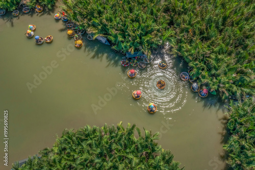 Aerial view, tourists from Thailand, Korea, America and Japan are relax and e...