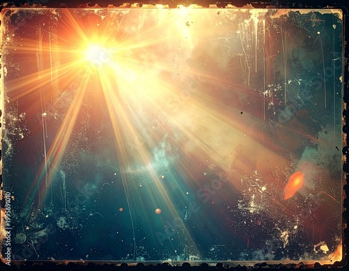 grunge film strip with rays, distressed old photo light leaks, vintage camera film grain, dust, noise and scratches 