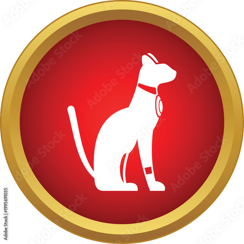 Bastet cat goddess silhouette appearing on a gold framed red button
