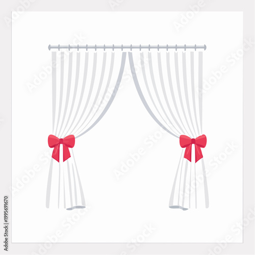 White Curtains with Red Bows