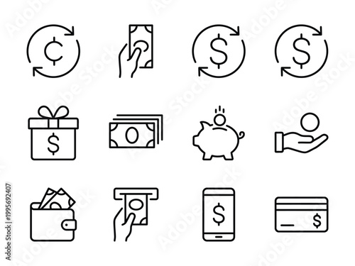 Set of hand drawn finance and money icons currency and payment symbols currency transaction withdrawal investment commerce exchange business illustration iconography collection