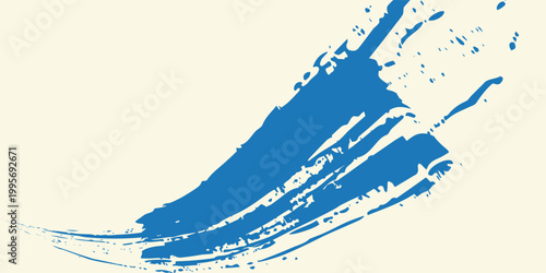 Grunge grainy blue brush stroke with spray texture. Hand drawn distress damaged vintage banner with zigzag bold line. Rough thick brush stroke texture. Spray paint effect vector background.