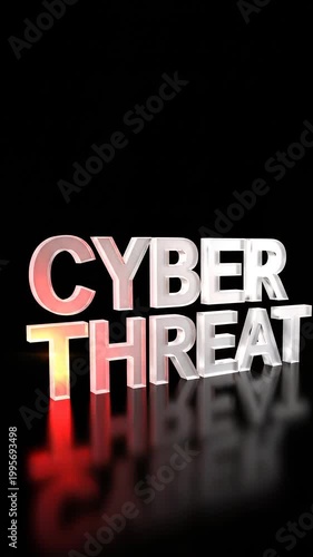 3D Cyber Threat Text Animation with Lens Flare and Reflection Showing Digital Danger and Security Risk