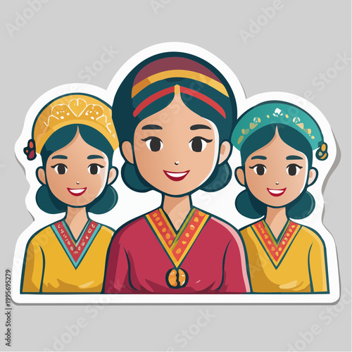 Three Women in Traditional Central Asian Attire