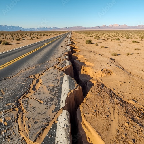 earthquake damage
cracked road in desert