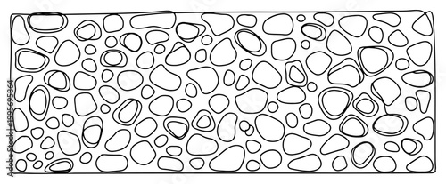 Single line art of a river pebble stone wall or floor texture