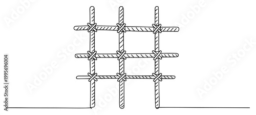 Continuous one line drawing of a reinforcing steel rebar mesh for concrete construction
