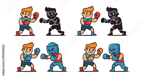 Boxers in various styles fighting vector illustrations