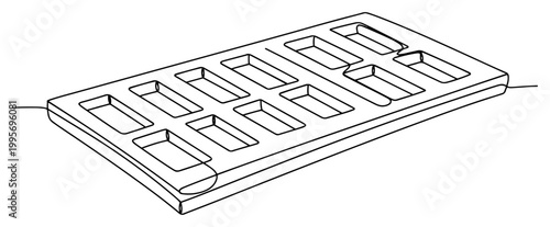 Continuous one line drawing of a industrial mold tray with rectangular compartments for building materials