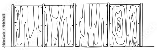 Continuous one line drawing of wooden planks with grain texture for fence or flooring