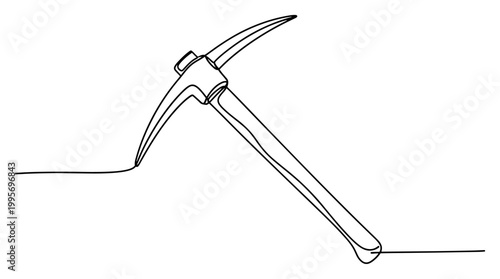Single line art of a heavy duty pickaxe tool for construction and mining
