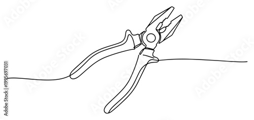 Continuous one line drawing of manual pliers for construction and repair work