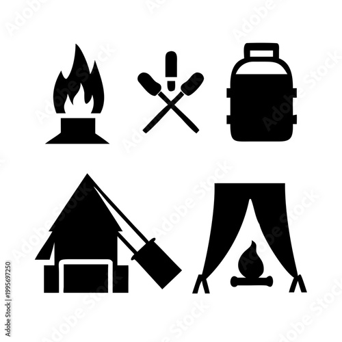 Camping and outdoor adventure icons set