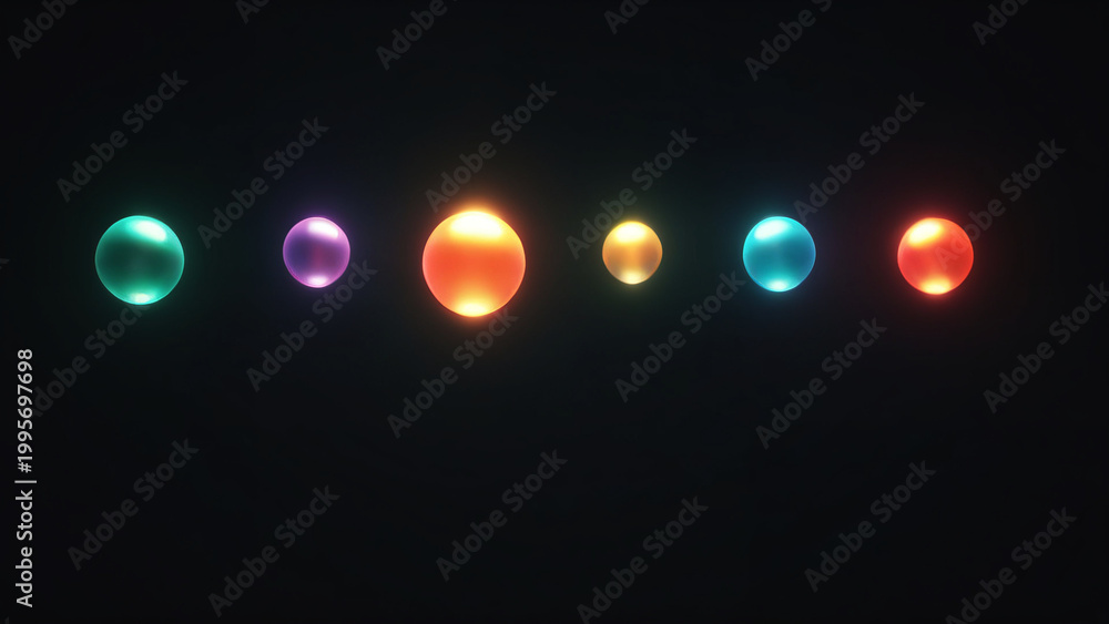 Fototapeta premium Minimal Row of Small Glowing Spheres on Dark Background