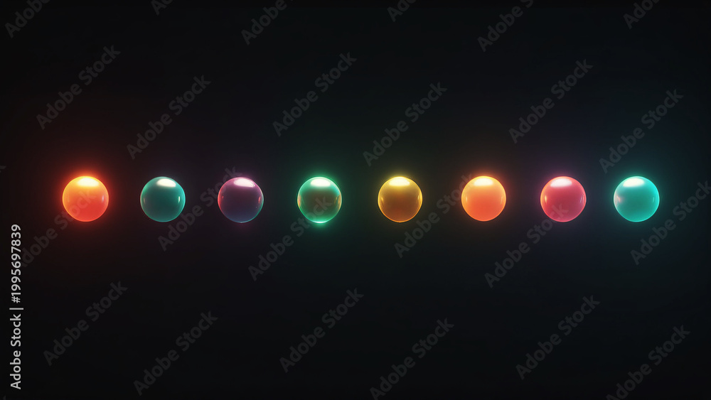 Fototapeta premium Evenly Spaced Neon Spheres Minimal Abstract Line
