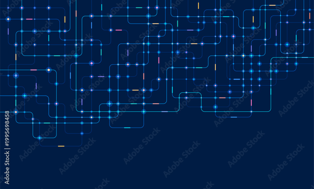 Fototapeta premium Circuit connect lines and dots. Network technology and Connection concept. Decentralized network nodes connections