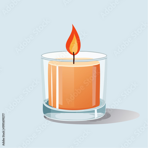Illustration of a lit orange candle in a glass holder