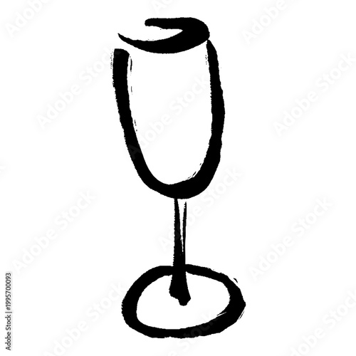 筆タッチの手描きのワイングラスのイラスト