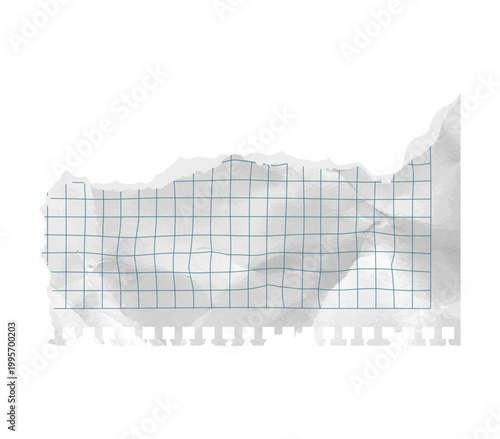 Paper piece rip torn corner with isolated scrapbook blue grid. Old letter angle template of copybook checkered with crumpled wrinkled texture notebook for school collage. Vector illustration.
